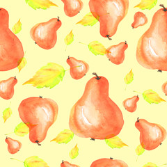 
    Vintage seamless pattern with fruits pears, made with watercolors. Apply in the field of design, packaging, textile and other 