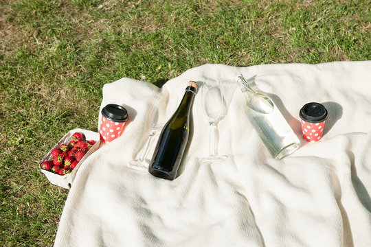 Champagne bottle on blanket