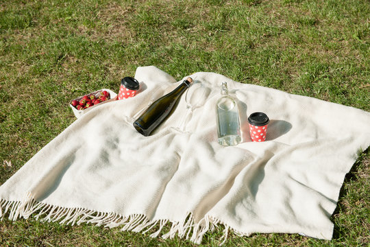 Champagne bottle on blanket