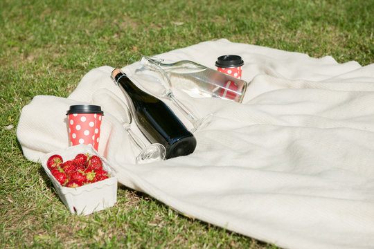 Champagne bottle on blanket