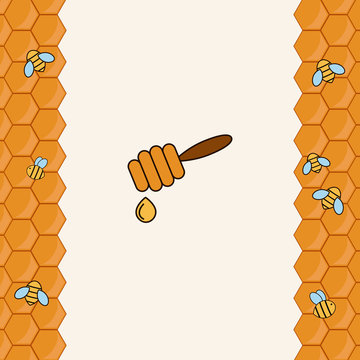 Background with bees on the honeycomb.
