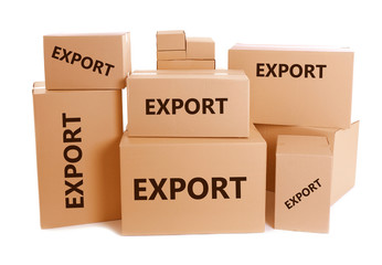 Set of cardboard boxes with text Export isolated on white