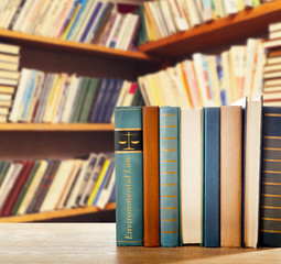Book on shelf in library with Environmental Law word