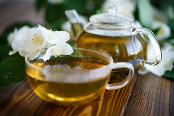 Jasmine tea in a glass pot