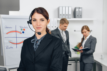 businesswoman working in call center