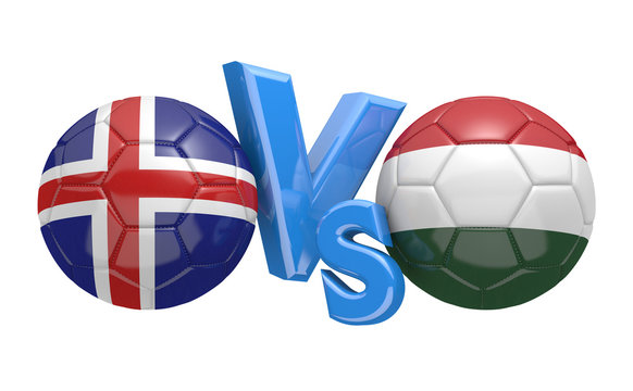 Football competition between national teams Iceland and Hungary, 3D rendering