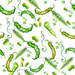     Vintage watercolor seamless pattern - from plants and vegetables. Beans, beans, peas, pod. Completed in watercolors. It can be used for packaging, textiles and other design 