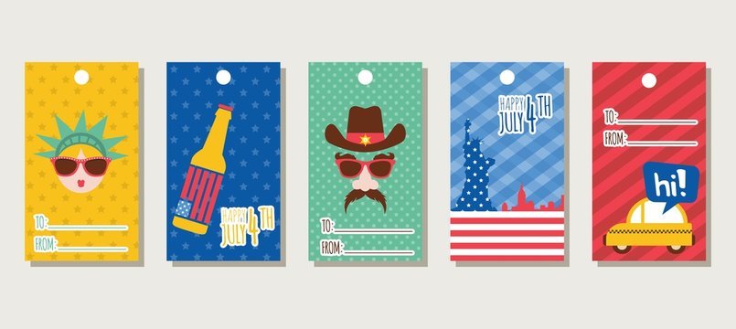 set of gift tags themed 4th of July, independence day of america