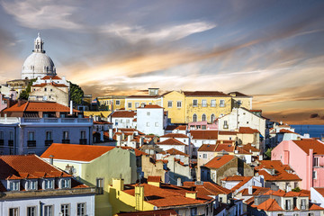 Lisbon, National Pantheon of Portugal, sunset city view
