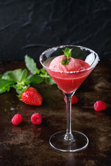 Strawberry sorbet with mint