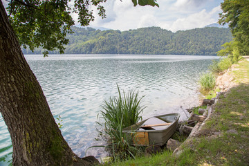 Idyllic view of Lake Levico in Trentino, Italy