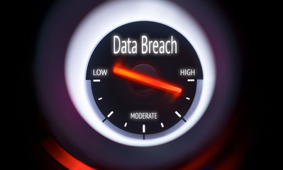 Electronic gauge displaying a Data Breach Concept