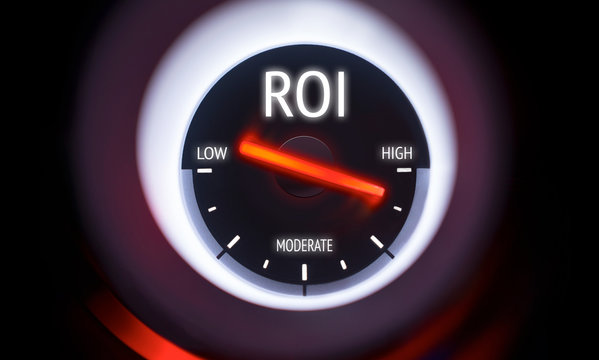 Electronic gauge displaying a Return on Investment Concept