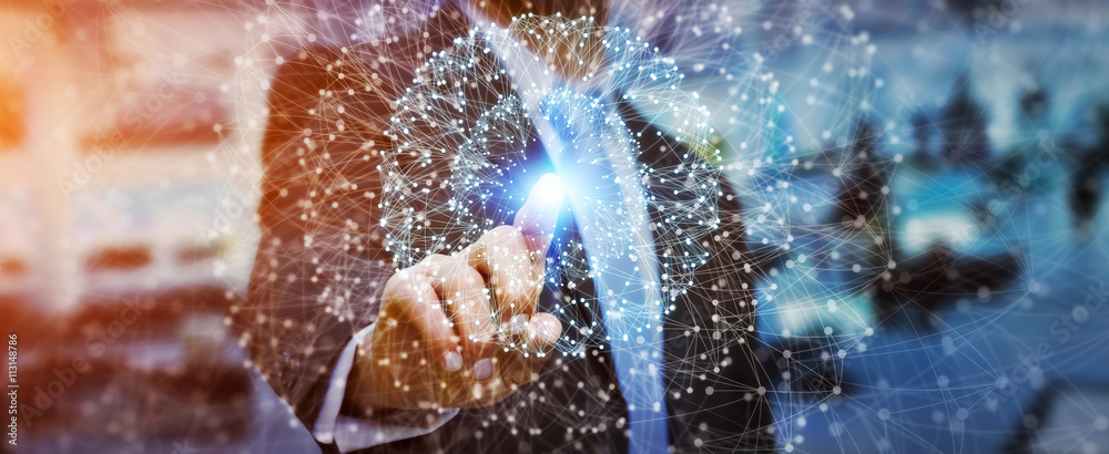 Poster Businessman using data network