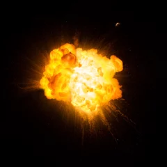 Papier Peint photo Flamme Explosion de feu réaliste sur fond noir