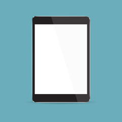 Realistic black tablet with blank screen isolated on white background. Vector illustration