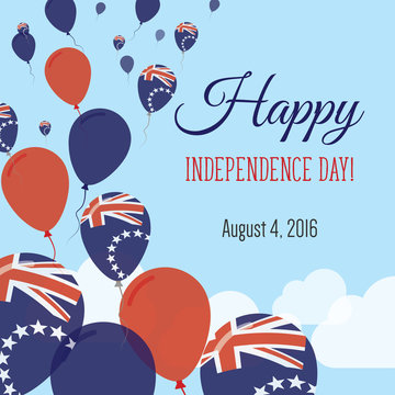 Independence Day Flat Greeting Card. Cook Islands Independence Day. Cook Islander Flag Balloons Patriotic Poster. Happy National Day Vector Illustration.