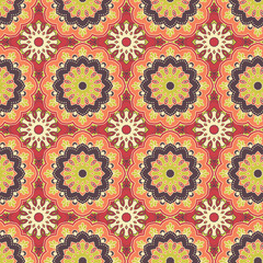 Seamless hand drawn mandala pattern. Vintage decorative elements. Colorful background. Islam, Arabic, Indian, turkish,ottoman motifs. Perfect for printing on fabric or paper. Vector