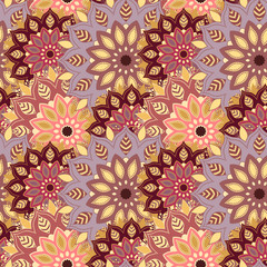 Seamless hand drawn mandala pattern. Vintage decorative elements. Different violet color tone background. Islam, Arabic, Indian, turkish,ottoman motifs. Perfect for printing on fabric or paper. Vector