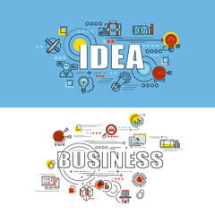 Thin line concept with flat business icons