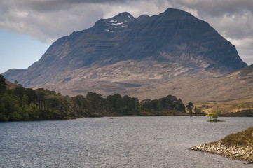 Scotland. Highlands. May 2016. A landscape format photograph of the dark foreboding mountain  that...