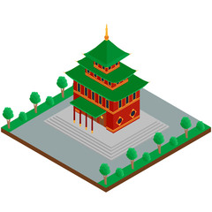 vector illustration. The building of a Buddhist temple. isometric, 3D
