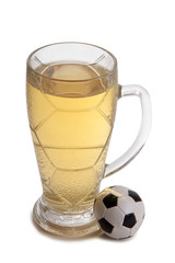 Glass beer mug and a ball on a white background
