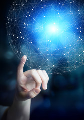 Businesswoman using data network with his fingers