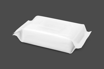 blank packaging paper wipes pouch isolated on gray background