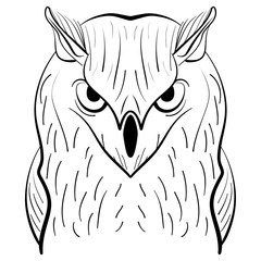 Hand drawn black white illustration owl Tribal owl