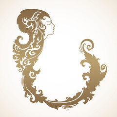 Vintage decorative frame with profile lady