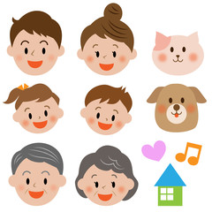 家族とペット　三世代　アイコン　セット