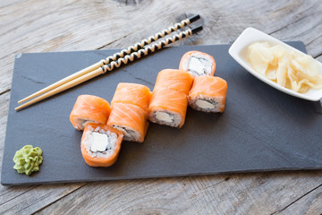 Japanese rolls with salmon and cheese