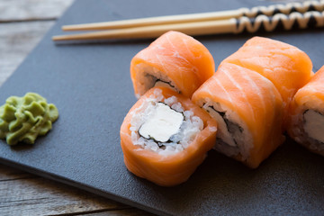 Japanese rolls with salmon and cheese