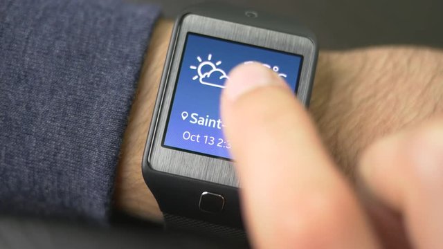 Weather information previsions on a wearable smartwatch computer device. Wearable technology is a growing trend. 
