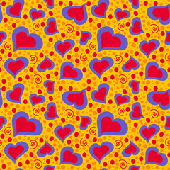 Fancy seamless love heart pattern in yellow, orange, blue and red shades