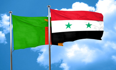 Zambia flag with Syria flag, 3D rendering