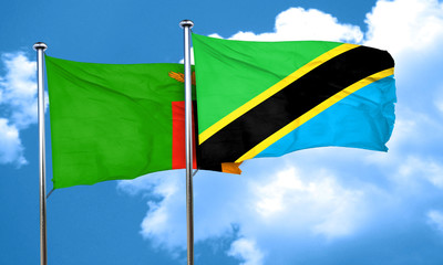 Zambia flag with Tanzania flag, 3D rendering