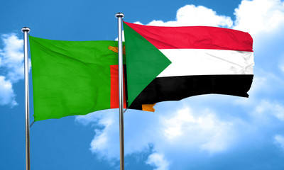 Zambia flag with Sudan flag, 3D rendering