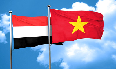 Yemen flag with Vietnam flag, 3D rendering