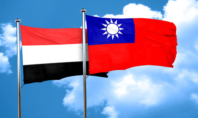 Yemen flag with Taiwan flag, 3D rendering