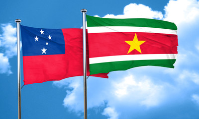 Samoa flag with Suriname flag, 3D rendering