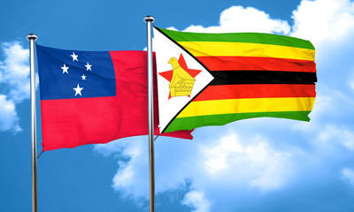 Samoa flag with Zimbabwe flag, 3D rendering