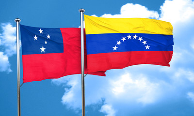 Fototapeta na wymiar Samoa flag with Venezuela flag, 3D rendering