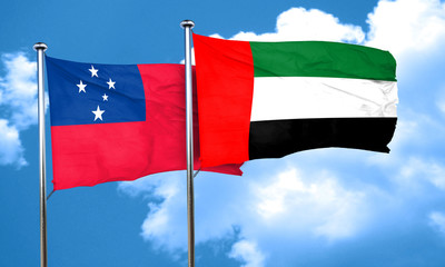 Samoa flag with UAE flag, 3D rendering