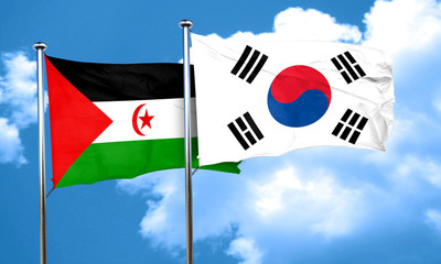 Western sahara flag with South Korea flag, 3D rendering
