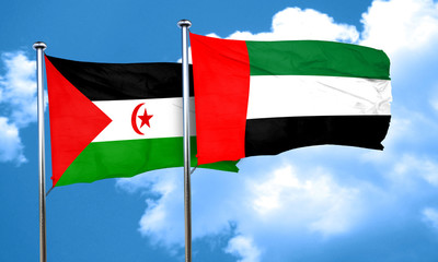 Western sahara flag with UAE flag, 3D rendering