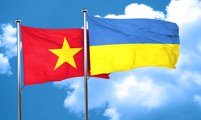 Vietnam flag with Ukraine flag, 3D rendering