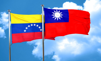 Venezuela flag with Taiwan flag, 3D rendering