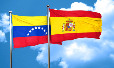 Venezuela flag with Spain flag, 3D rendering